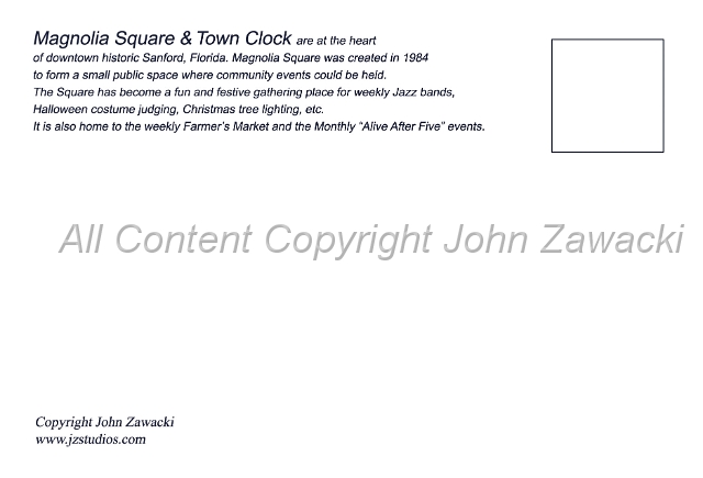 4x6 - Magnolia Square and Clock-Back.jpg - Magnolia Square and Clock downtown Sanford, FL - Back